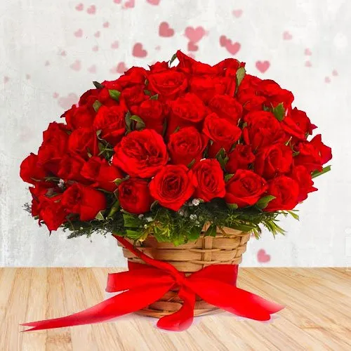 Gorgeous Selection of Red Roses surrounded with White Fillers