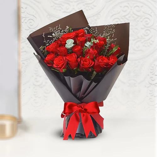 15 Red Roses Bouquet Tissue Wrapping
