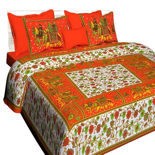 Classic Rajasthani Print Queen Size Bed Sheet N Pillow Cover Combo
