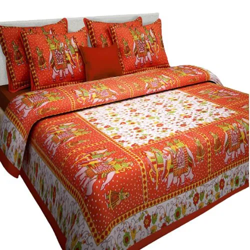 Outstanding Rajasthani Print Double Bed Sheet N Pillow Cover Set
