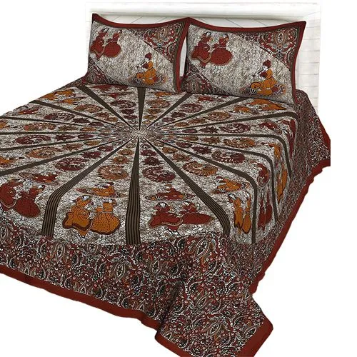Exclusive Jaipuri Print Double Bed Sheet with Pillow Cover Combo