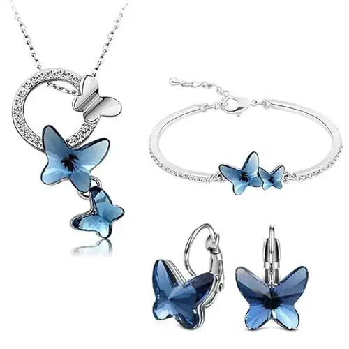 Stylish Blue Crystal Butterfly Jewellery Set