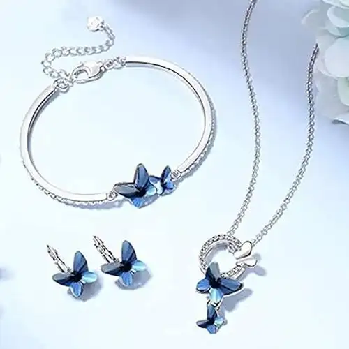 Stylish Blue Crystal Butterfly Jewellery Set