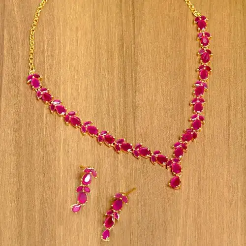 Dazzling Ruby Necklace N Earrings Set