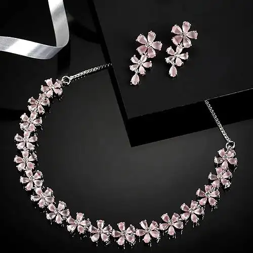 Trendy AD Studded Flower Jewellery Set