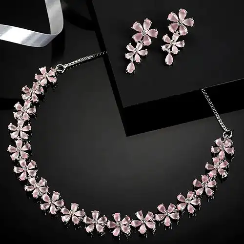 Stylish AD Studded Flower Jewellery Set