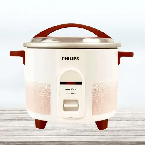 Crafty Philips Electric Rice Cooker in White n Red