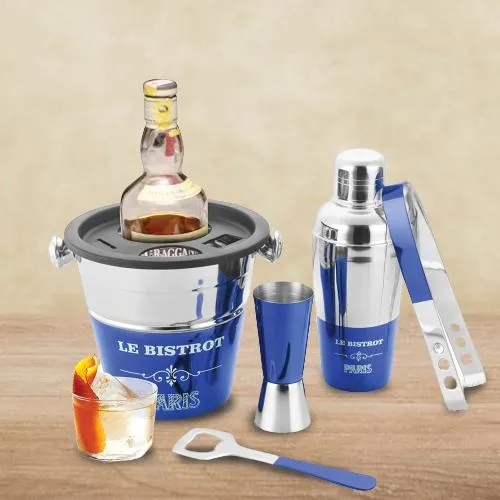 Elegant Blue Lacquered Bartender Tool Set