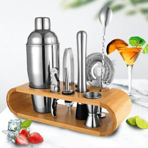 Exclusive Home Bartending Kit with Sleek Bamboo Stand Base
