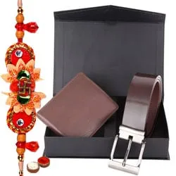 Attractive Combo of Wallet and Belt with Free Rakhi and Roli Tilak Chawal