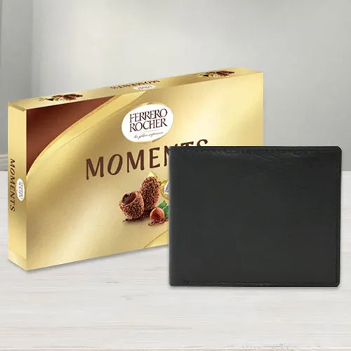 Classic Leather Wallet with Ferrero Rocher Chocolates for Gents