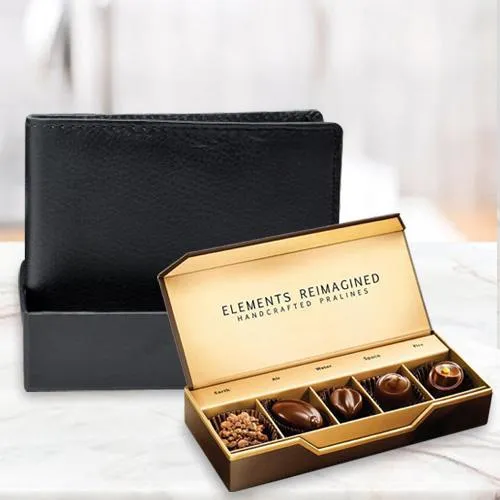 Graceful Rich Borns Black Leather Wallet with ITC Elements Premium Handcrafted Chocolates