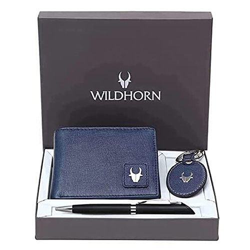 Charismatic Pair of WildHorn Mens Leather Wallet with Keychain N Pen Set