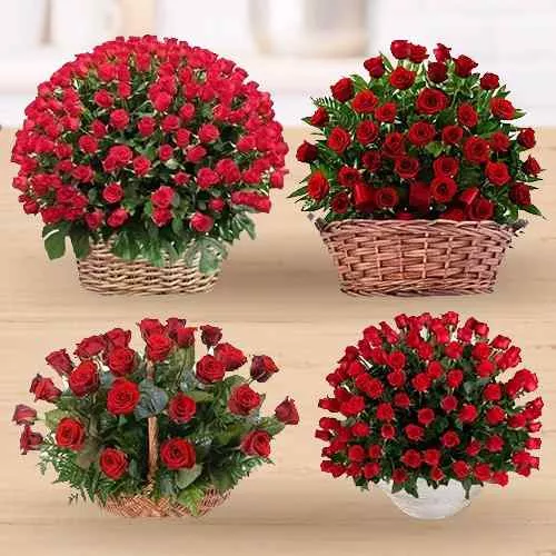 250 Pcs. Exclusive Dutch Red Roses in Multi Basket