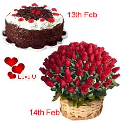 Serenade Option  :13th Feb  1/2 Black Forest Cake 14th Feb  50  Dutch Red Roses Basket