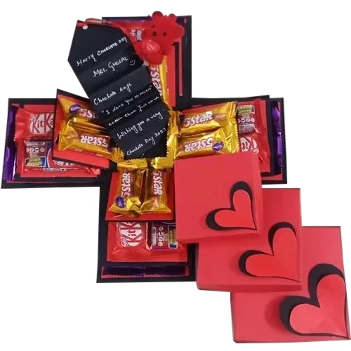 Exclusive 3 Layer Explosion Box of Chocolates Teddy n Personalized Messages
