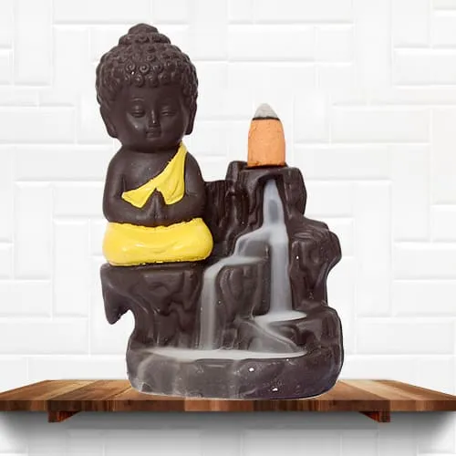 Pious Buddha Incense Smoke Burner Polyresin Fountain