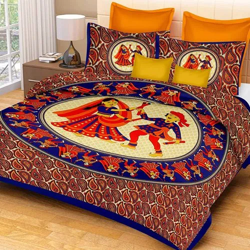 Traditional Jaipuri Sanganeri Print Double Bed Sheet with 2 Pillow Covers