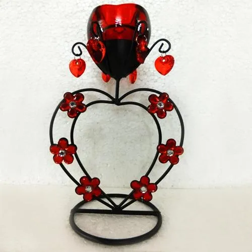 Stunning Red Wrought Iron Candle Stand Gift