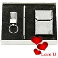 Trendy Gift Set with Steel Finish Key Ring, Pen & Visiting Card Holder