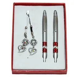 Deliver Twin Pen with Key Ring N Mobile Ring Gift Set