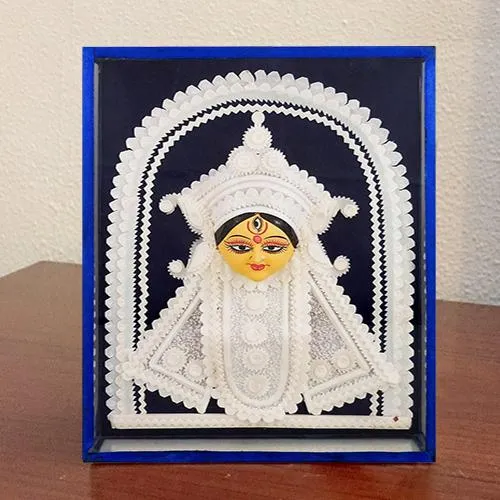 Auspicious Teracotta and Thermacol made Maa Durga in a Glass Frame Auspicious Teracotta and Thermacol made Maa Durga in a Glass Frame