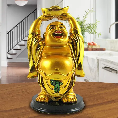 Extraordinary Standing Laughing Buddha Idol with Ingot Extraordinary Standing Laughing Buddha Idol with Ingot