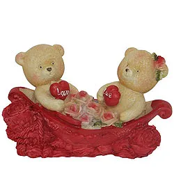 Send Couple Teddy With Two Hearts and Roses in a Boat