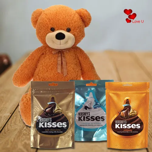 Charming Big Teddy n Hersheys Kisses Chocolates