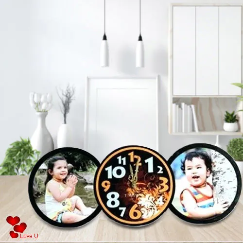 Eye Catching Personalized Table Clock with Twin Photo