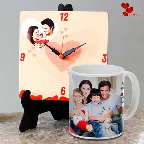 Amazing Personalized Photo Table Clock with a Personalized Coffee Mug