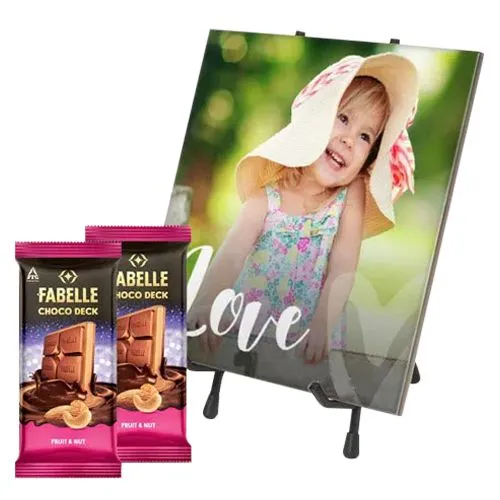 Standard Personalized Photo Tile with ITC Fabelle Twin Chocolates