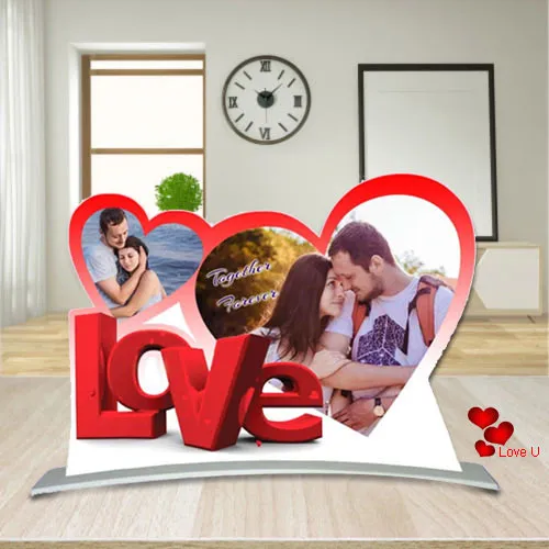 Exclusive Twin Heart Shape Personalized Photo Frame with Love Message