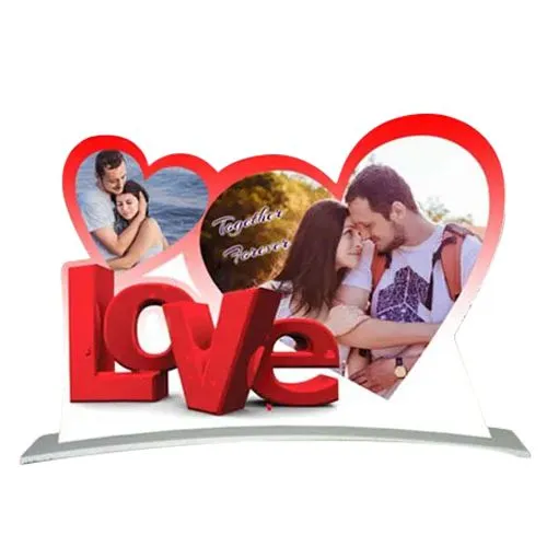 Deliver Twin Heart Shape Personalized Photo Frame with Love Message