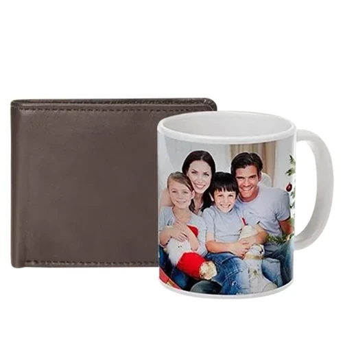 Exclusive Personalized Photo Coffee Mug with Rich Borns Brown Leather Wallet for Men