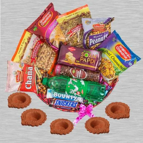 Ideal Salty Snacky n Dry Fruits Extravagant Hamper with Diyas