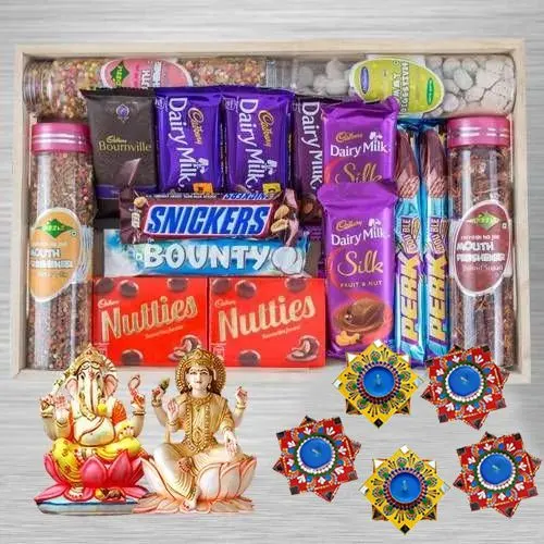 Ideal Chocolate n Mouth Fresheners Hamper with Lord Idol N Dot Mandala Diya