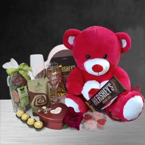 Luxurious Candle Lit Romantic Evening Hamper with Teddy n Imported Chocolates