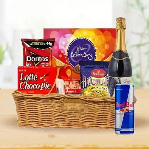 Indulging Gourmet Feast Gift Basket with Sparkling Wine