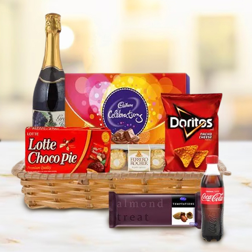 Lovely Chocolate n Chips Hamper with Fruit Wine