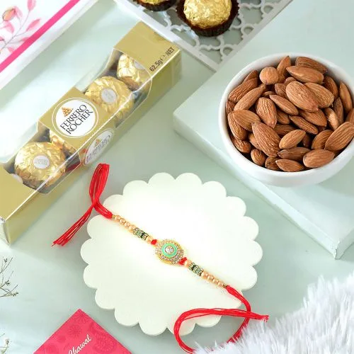 Delightful Kundan Rakhi and Treats Combo