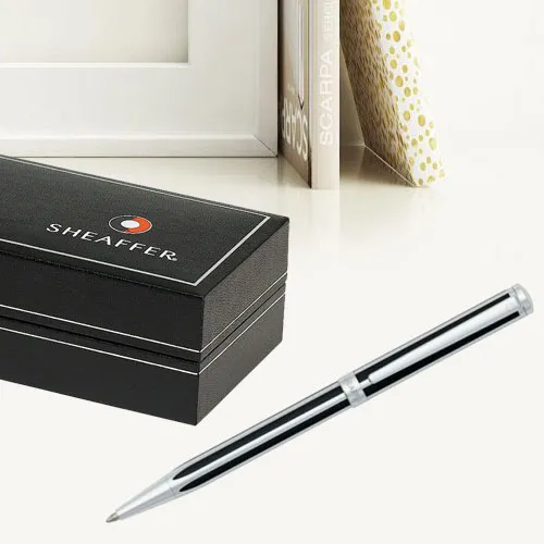 Sheaffer Jet Black Striped Chrome Plated Trim Ball point Pen for Your Friends