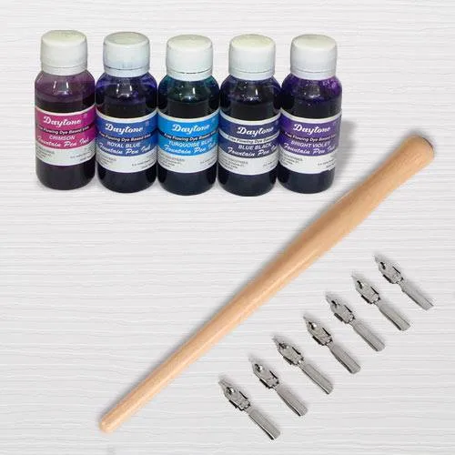 Lovely Calligraphy Dip Pen Set with Wooden Holder n Ink