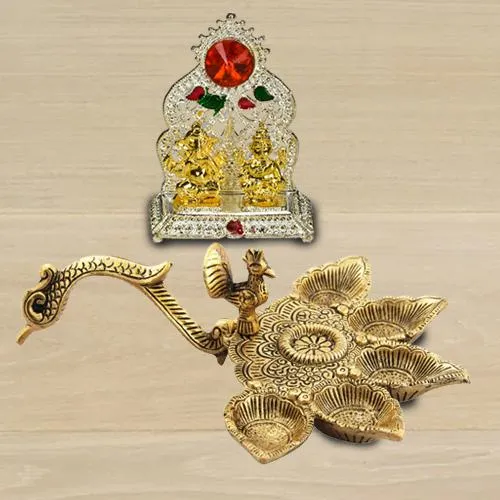 Wonderful Antique Diya with Ganesh Laxmi Mandap