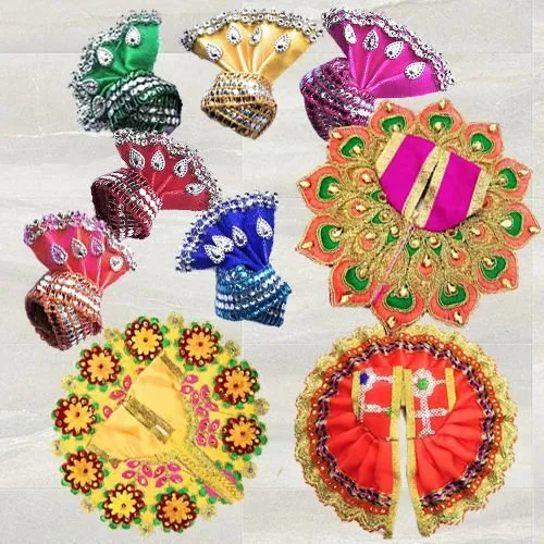 Amazing 3 Pcs Poshak Set with 6 Pcs Pagdi for Laddu Gopal<br><br>