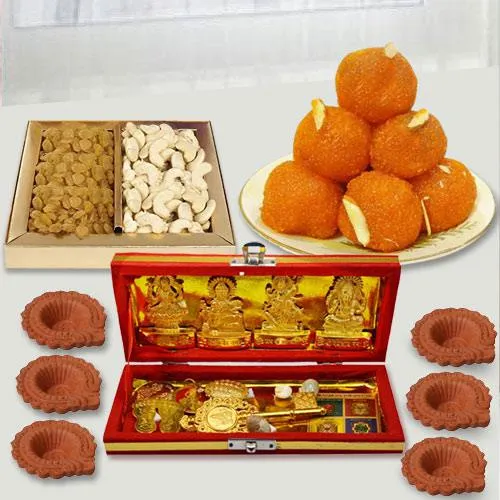 Auspicous Dhan Laxmi Kuber Yantra with Dry Fruits n Chocolates Free Diya