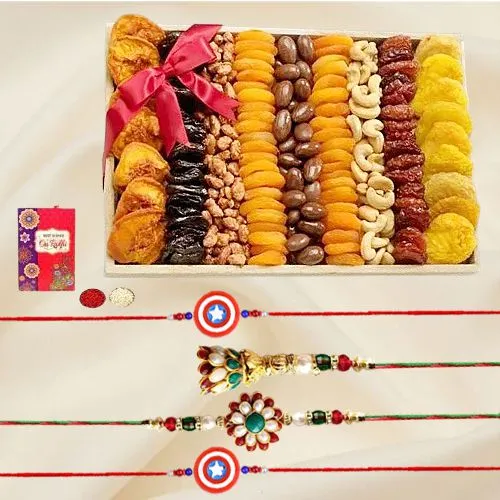 Classy Family Rakhi Set with Dried Fruits n Nuts Tray