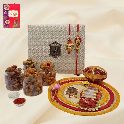 Classy Lumba Rakhi Set with Flavor Cashews n Pooja Thali