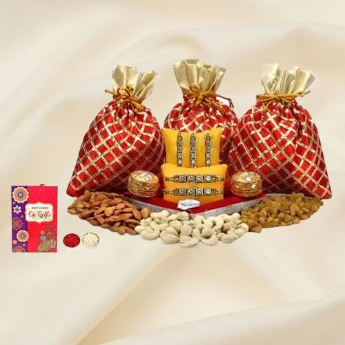 Ideal Hamper of Dry Fruits with Stone Engraved Rakhi