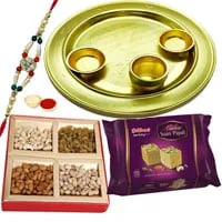 Silver Plated Thali Hamper with Sweets N Dry Fruits